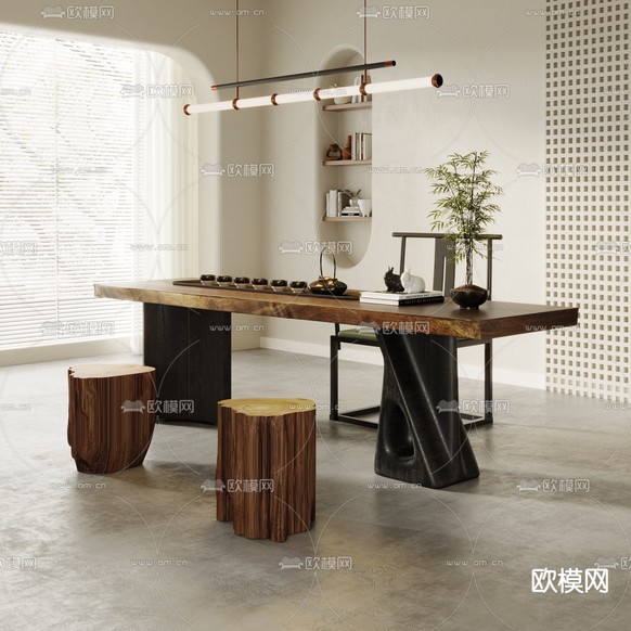 新中式茶桌 茶台3d模型下载