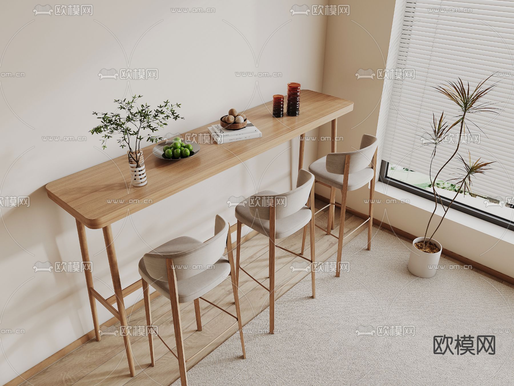 北欧吧台 吧椅su模型下载（渲染图1）