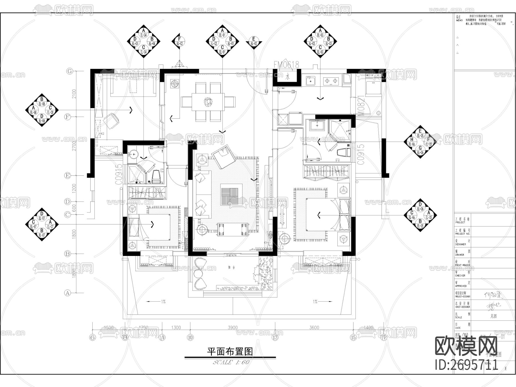 东南亚平层CAD施工图下载（渲染图2）