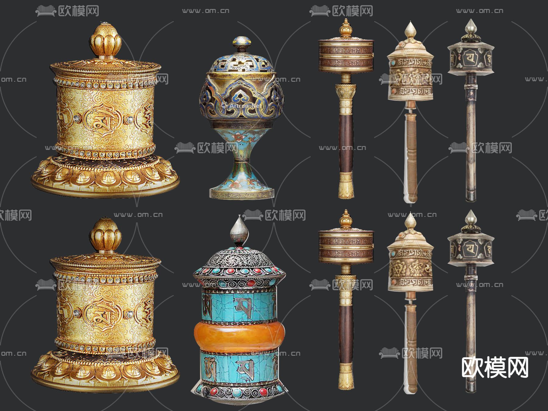 藏族元素 经幡 转经轮 玛尼筒3d模型下载