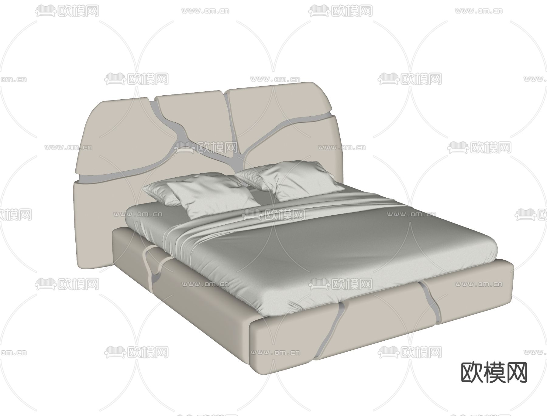 现代双人床su模型下载