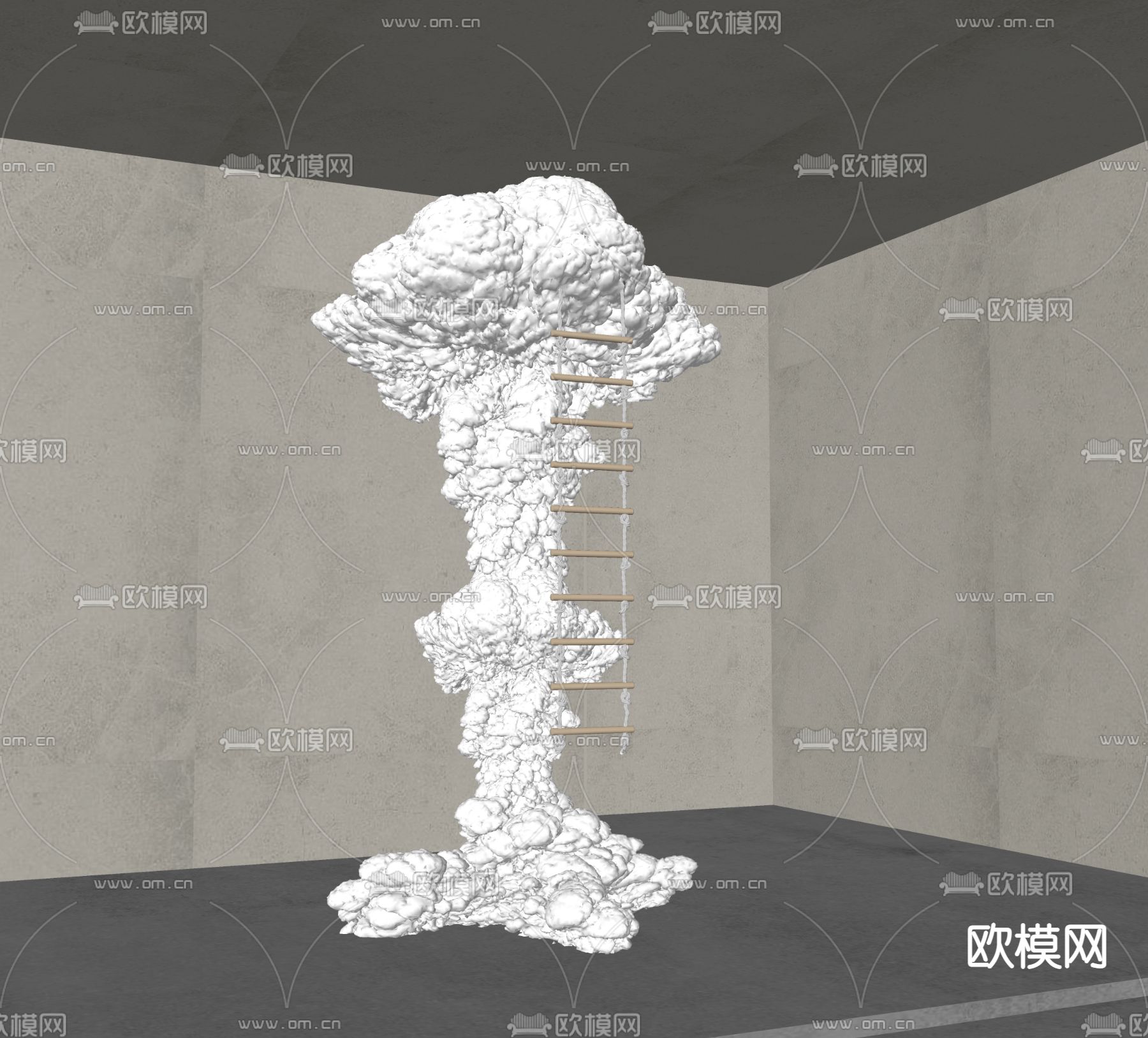 侘寂风蘑菇云雕塑su模型下载（渲染图2）