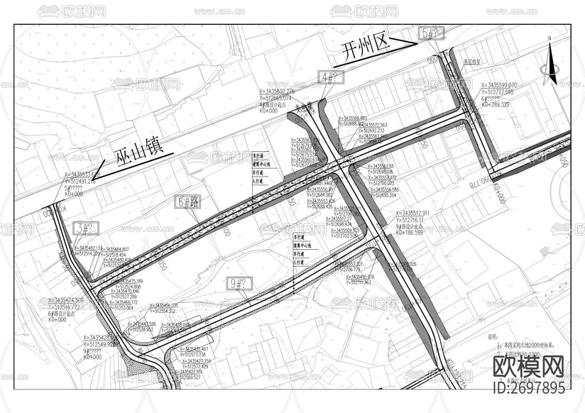 鐵橋鎮(zhèn)集鎮(zhèn)部分市政道路整治提升項目cad施工圖下載(渲染圖4)