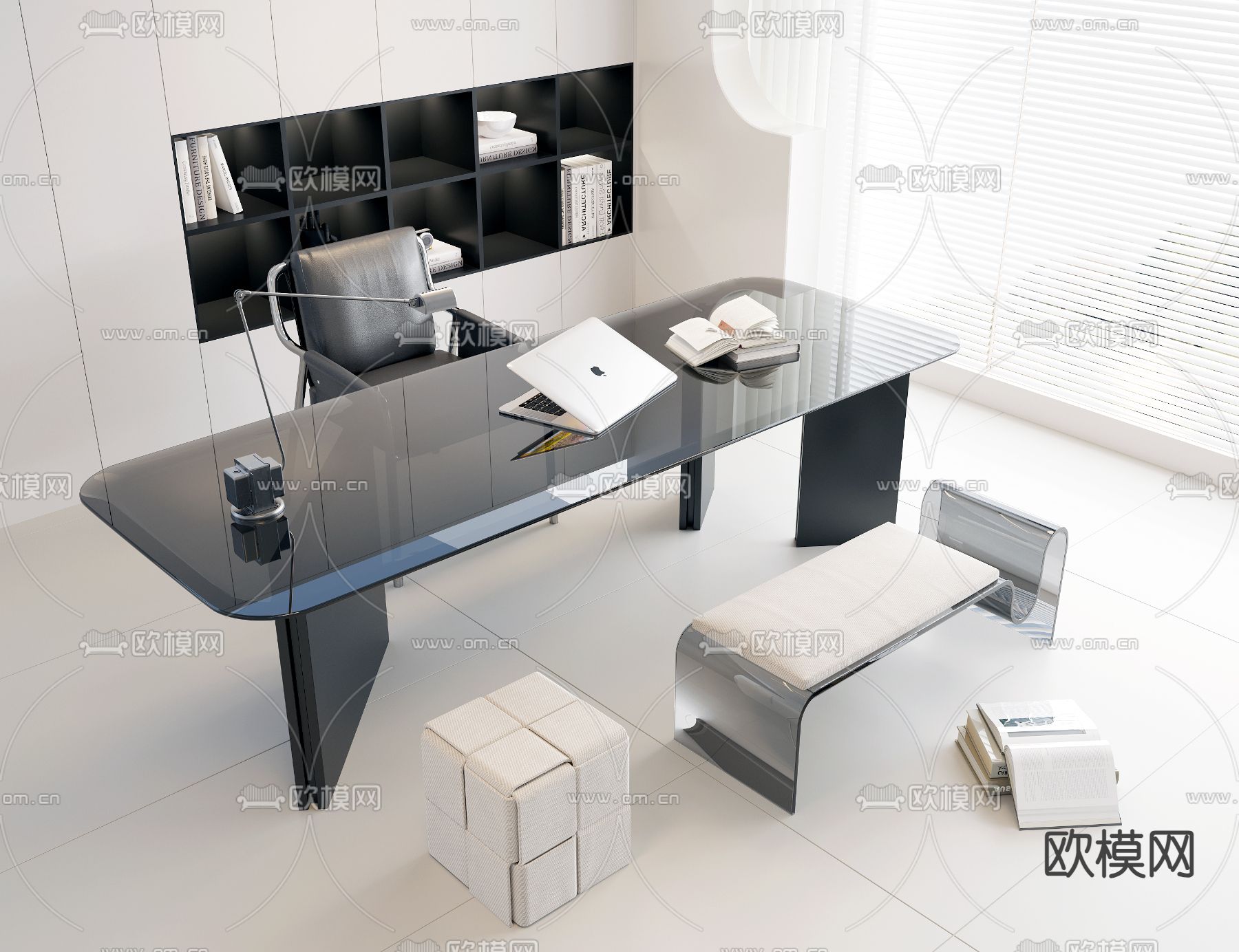 现代书桌 书台 写字台3d模型下载