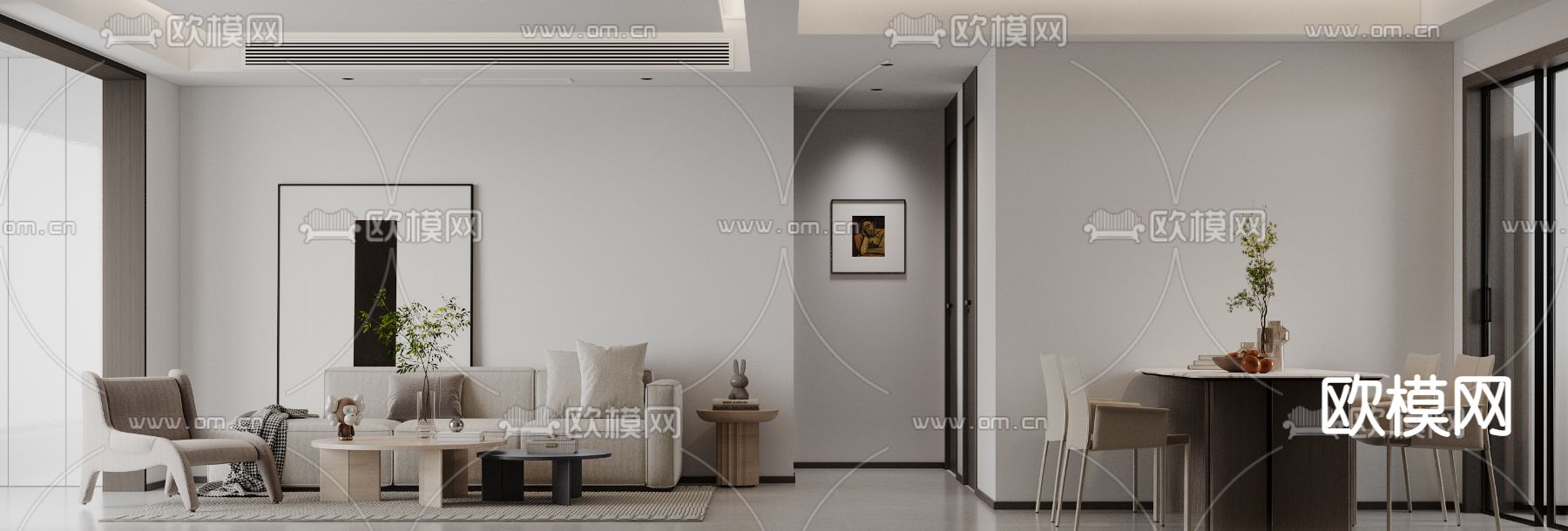 现代客餐厅免费3d模型下载（渲染图1）