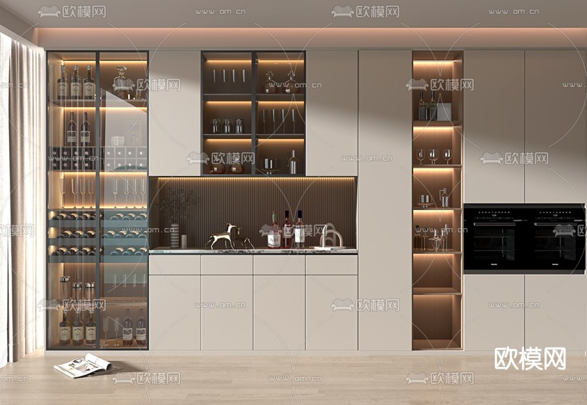 酒柜 餐边柜3d模型下载_ID14140106_3dmax免费模型-欧模网