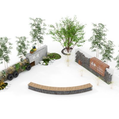 民宿入口景墙su模型