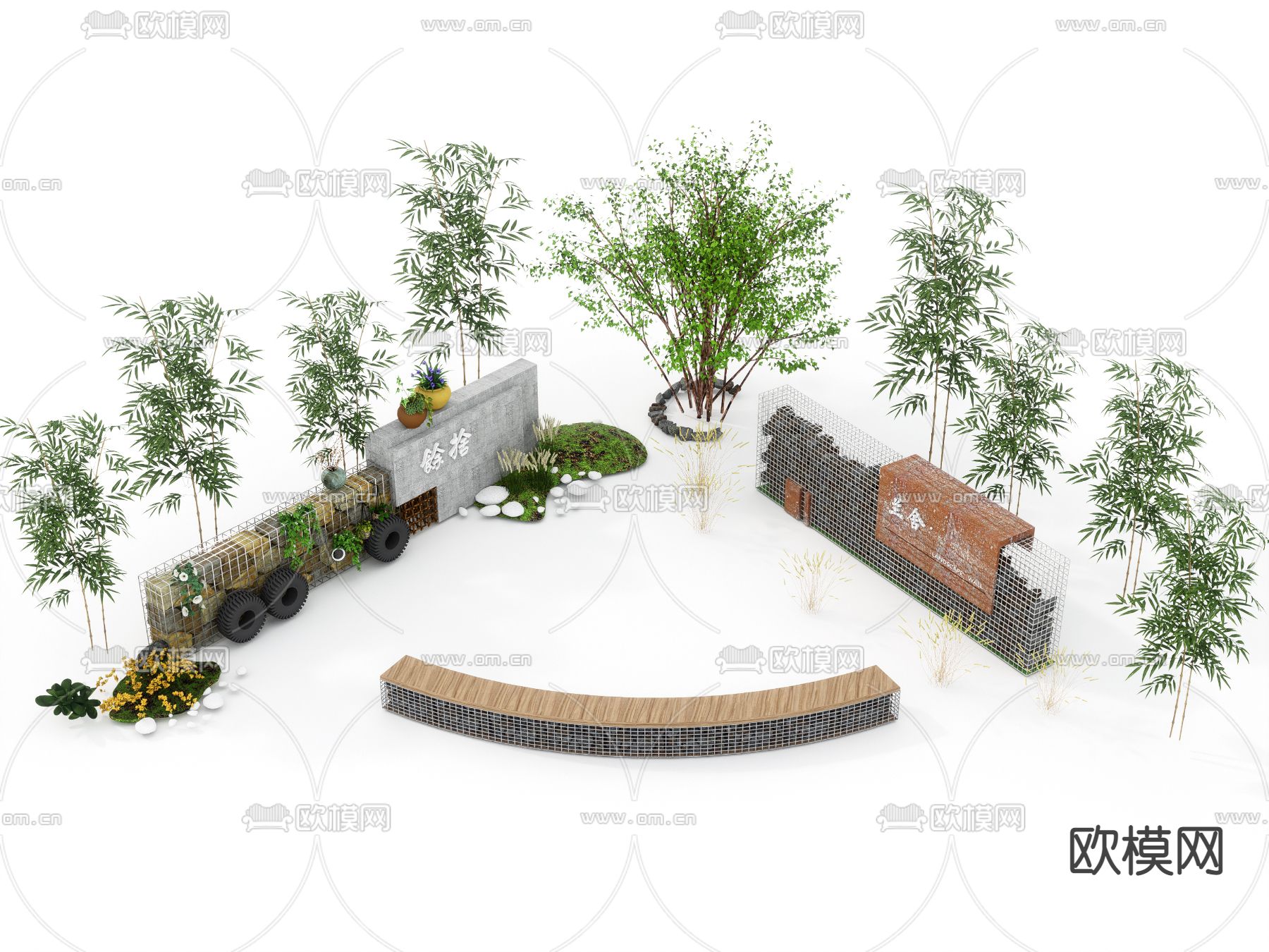 民宿入口景墙su模型