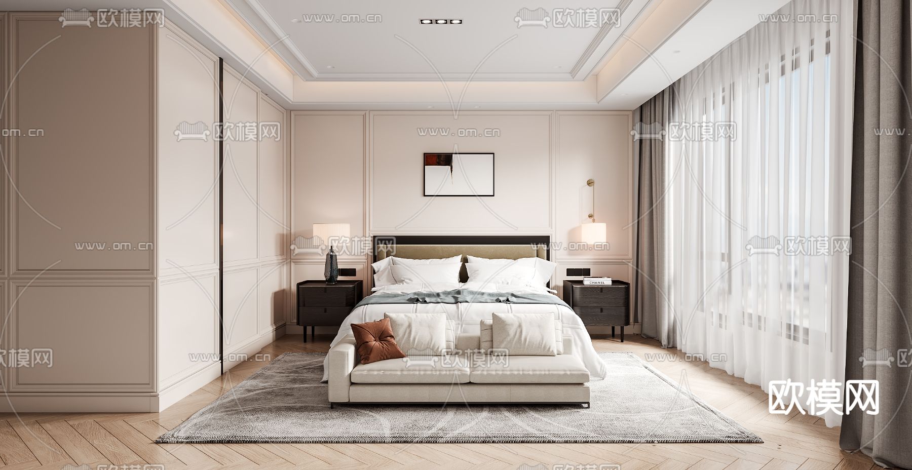 奶油风卧室  主卧3d模型下载