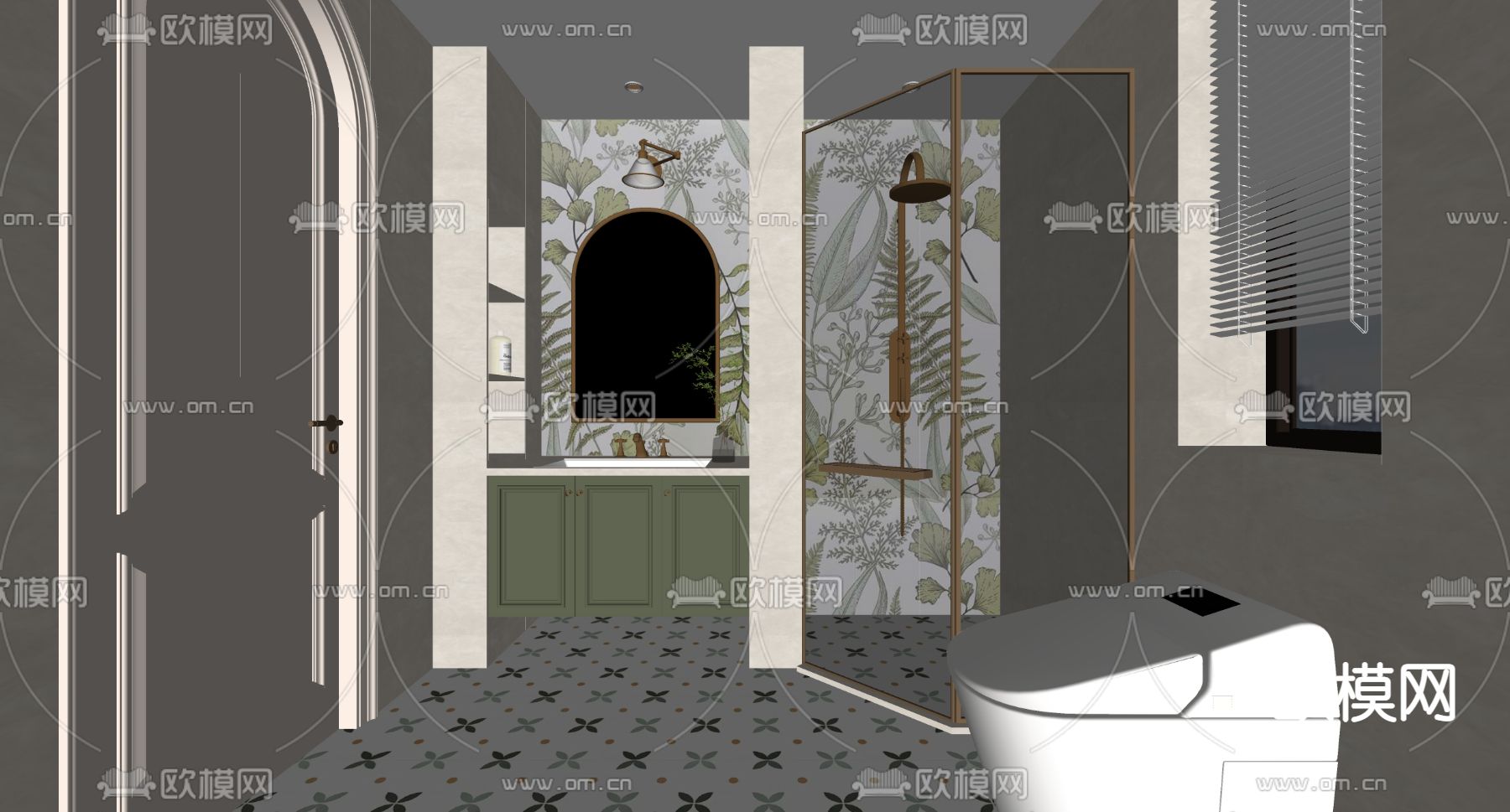 美式卫生间 浴室su模型
