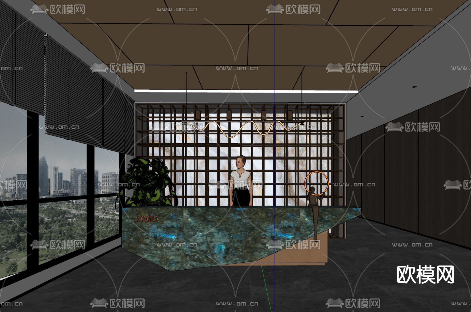 轻奢前台接待su模型下载（渲染图2）