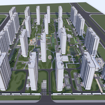  现代住宅小区鸟瞰su模型 