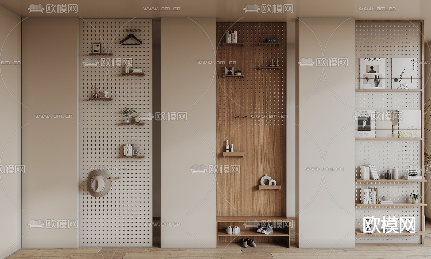 奶油洞洞板 玄关隔断3d模型下载