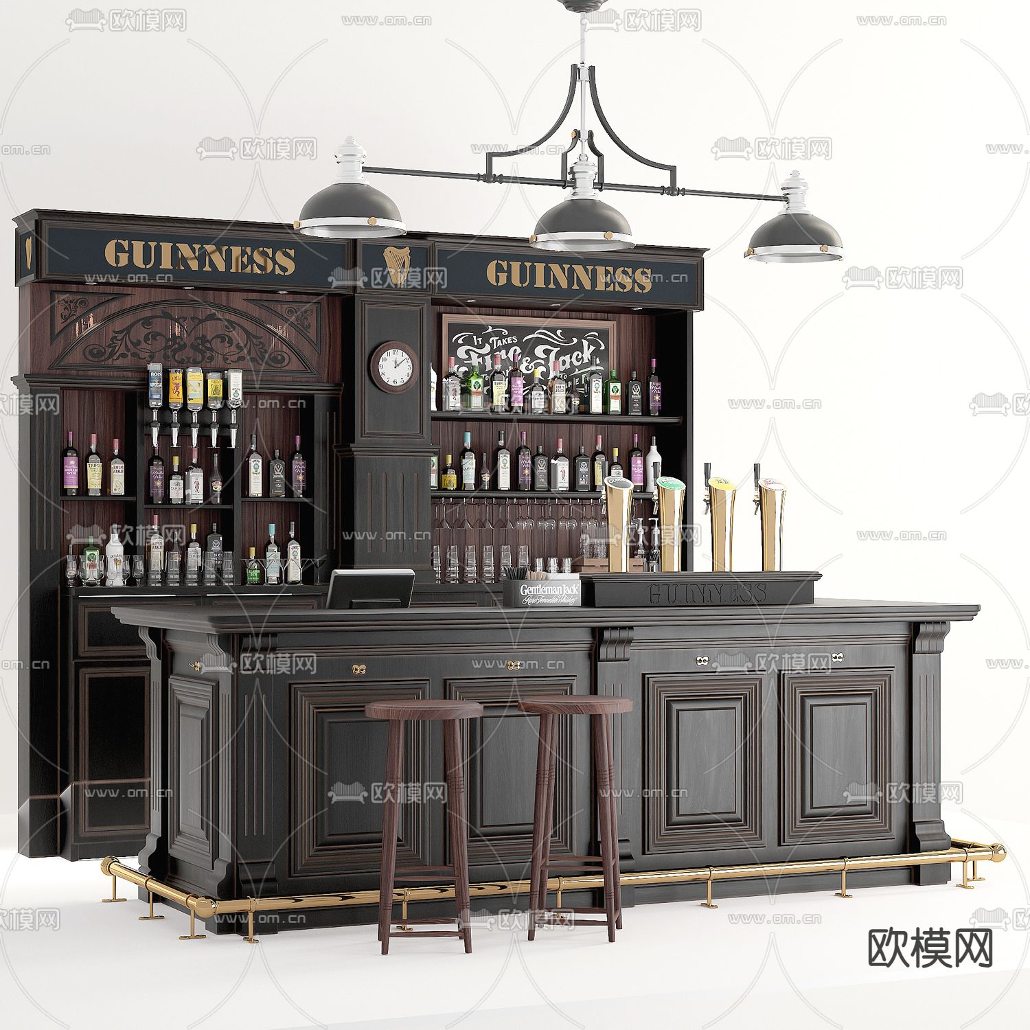 美式吧台 酒柜3d模型下载（渲染图2）