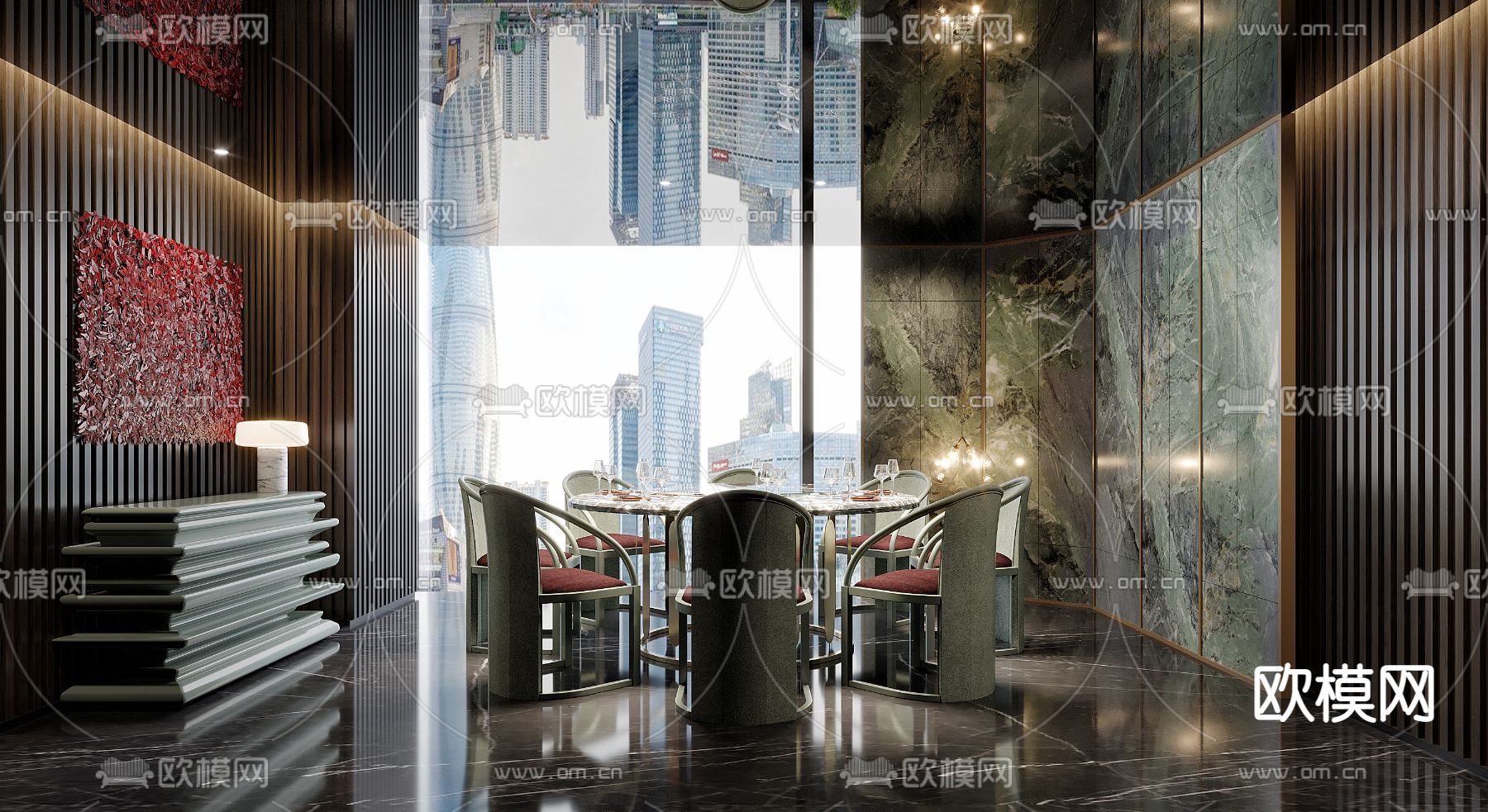 现代餐厅包厢su模型下载（渲染图1）
