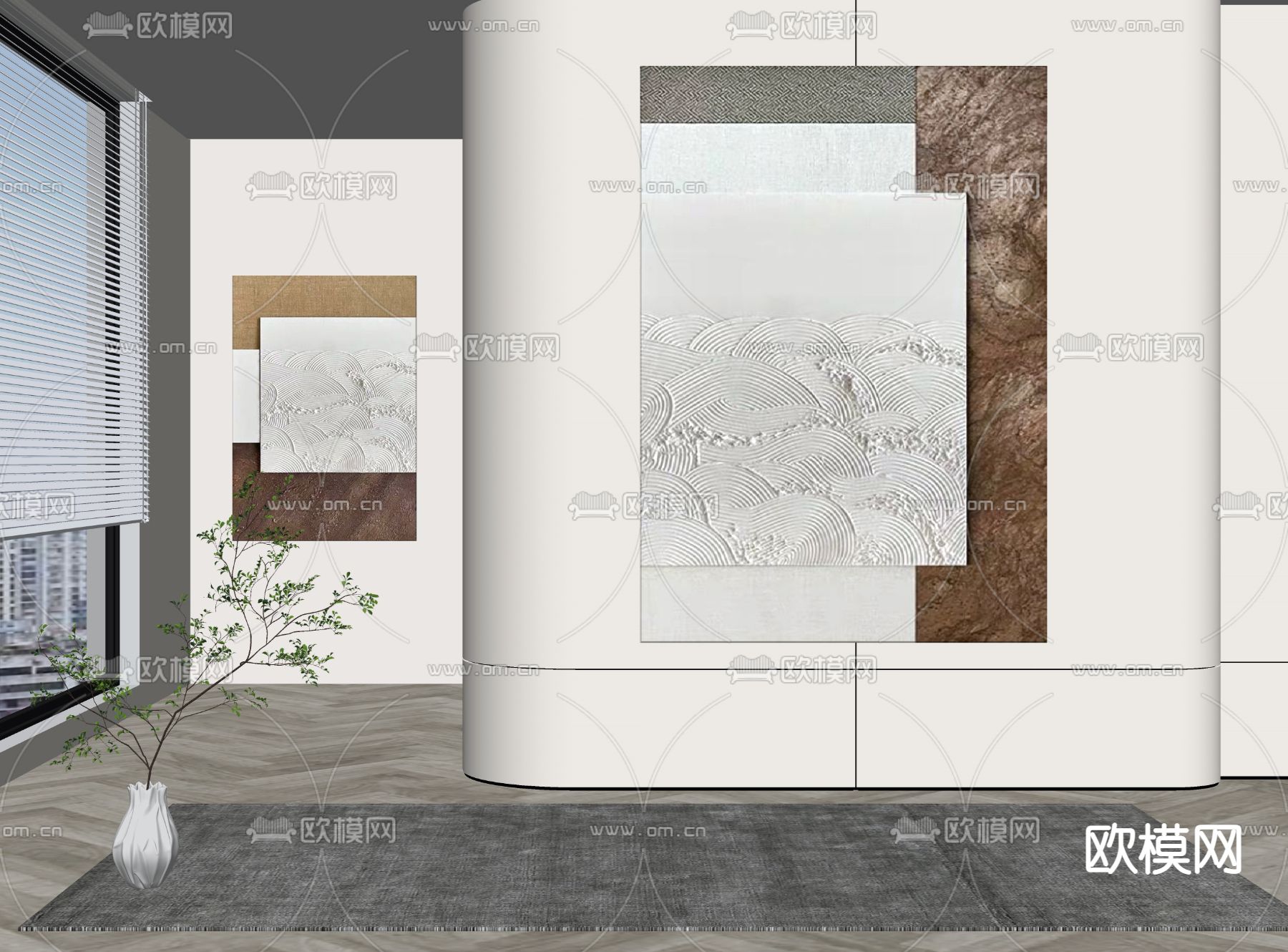 侘寂风装饰画su模型下载（渲染图2）