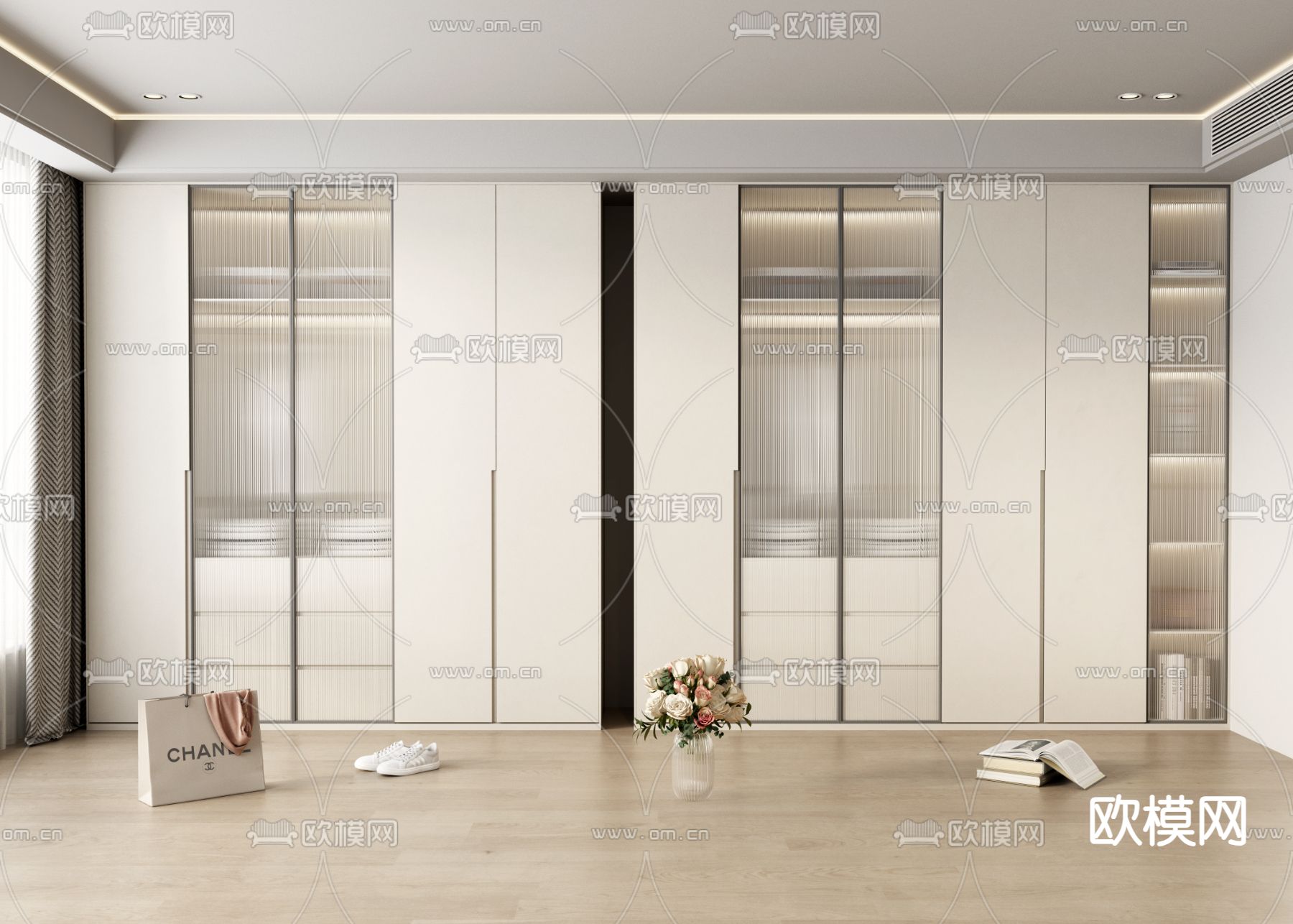 奶油风衣柜 衣橱3d模型下载