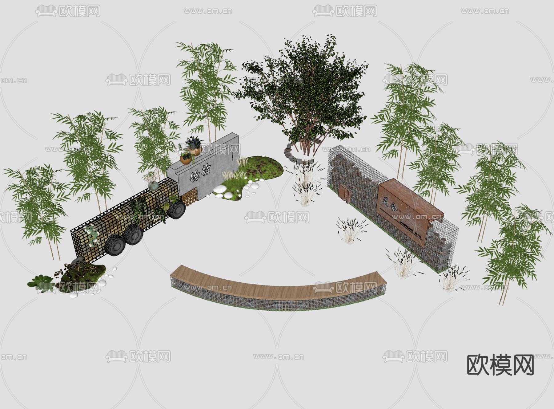 民宿入口景墙su模型