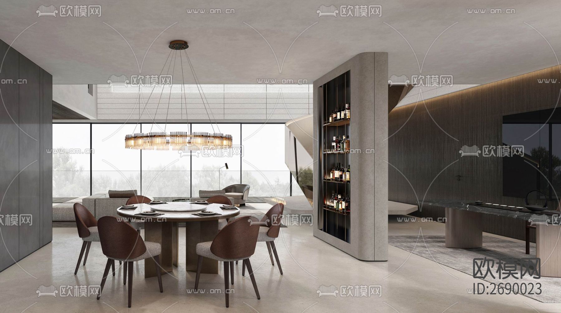 跃层家装样板房豪宅cad平面图下载（渲染图2）