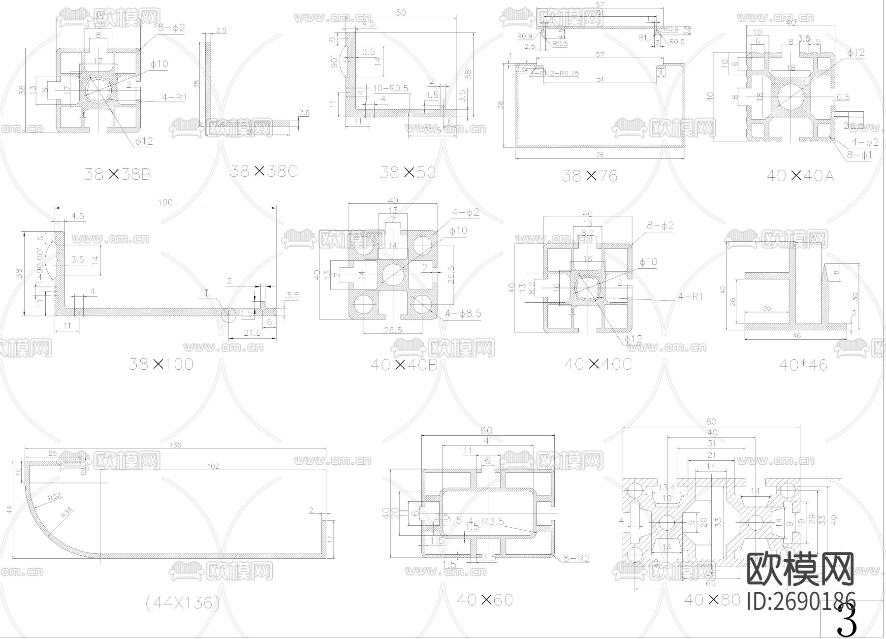 铝型材cad大样图下载（渲染图5）