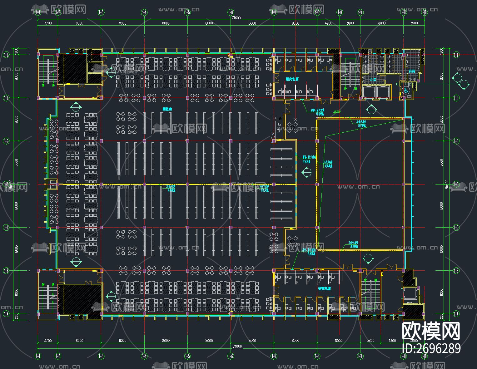 70套图书馆建筑设计CAD施工图下载（渲染图4）
