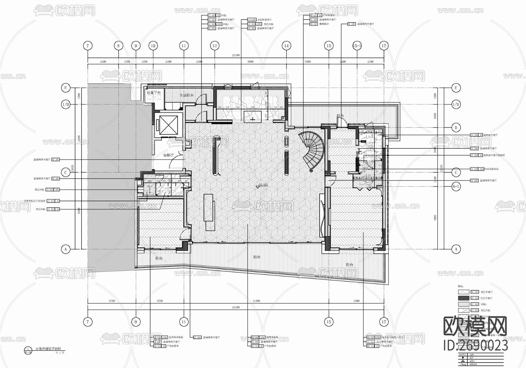 跃层家装样板房豪宅cad平面图下载（渲染图7）