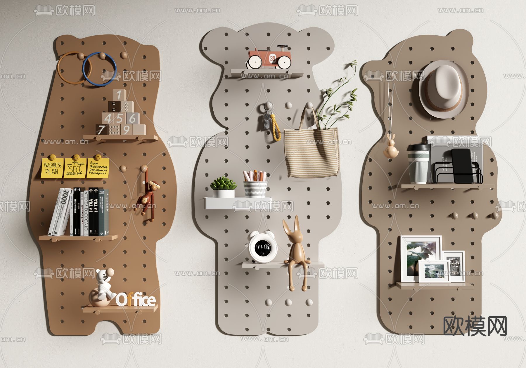 小熊洞洞板 收纳架3d模型下载