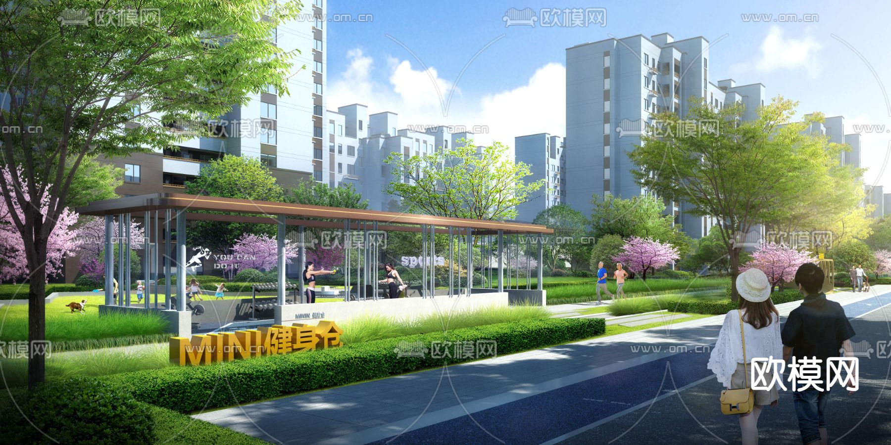 小区景观 长廊psd下载