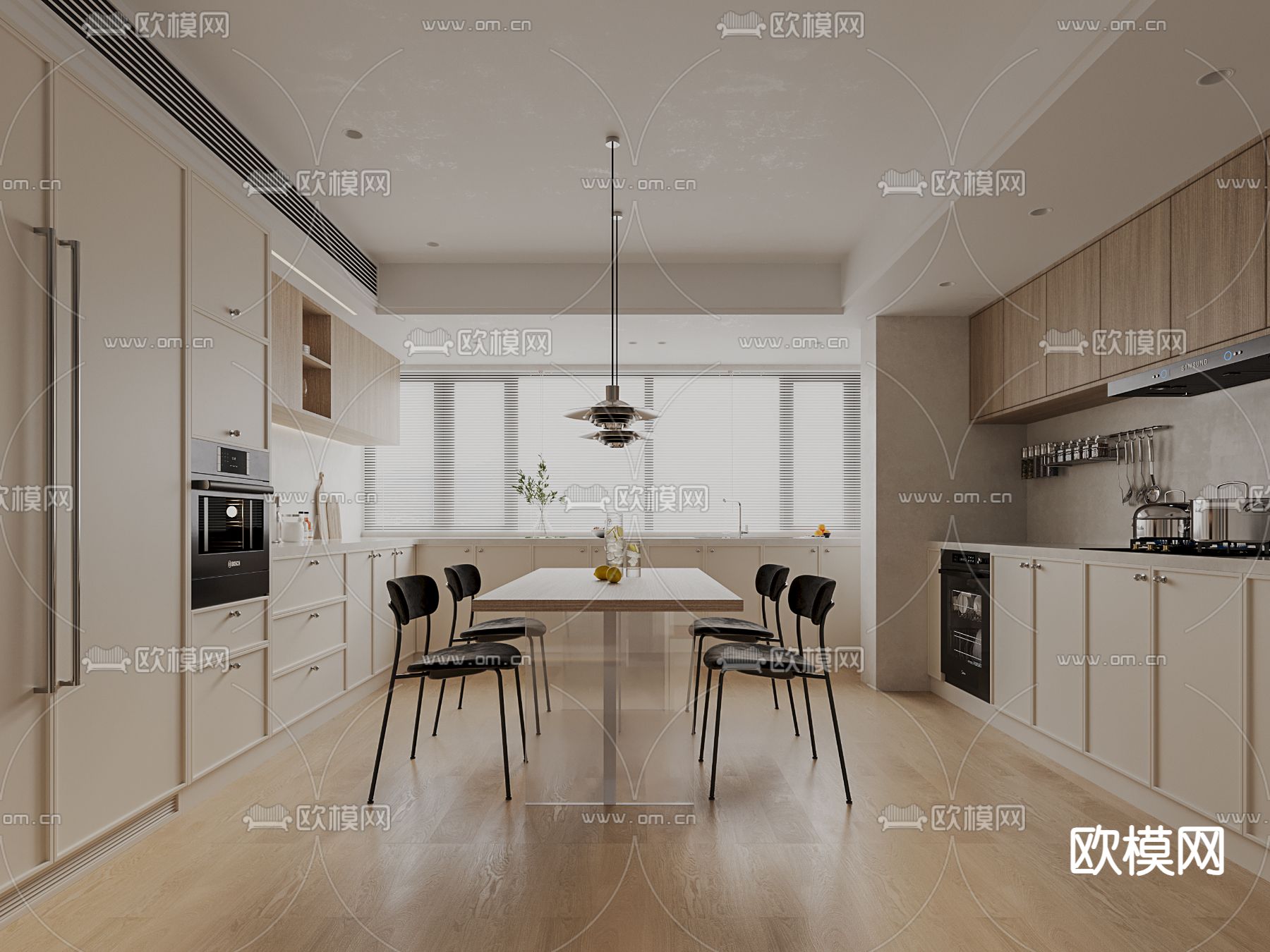 奶油风餐厅3d模型下载（渲染图1）