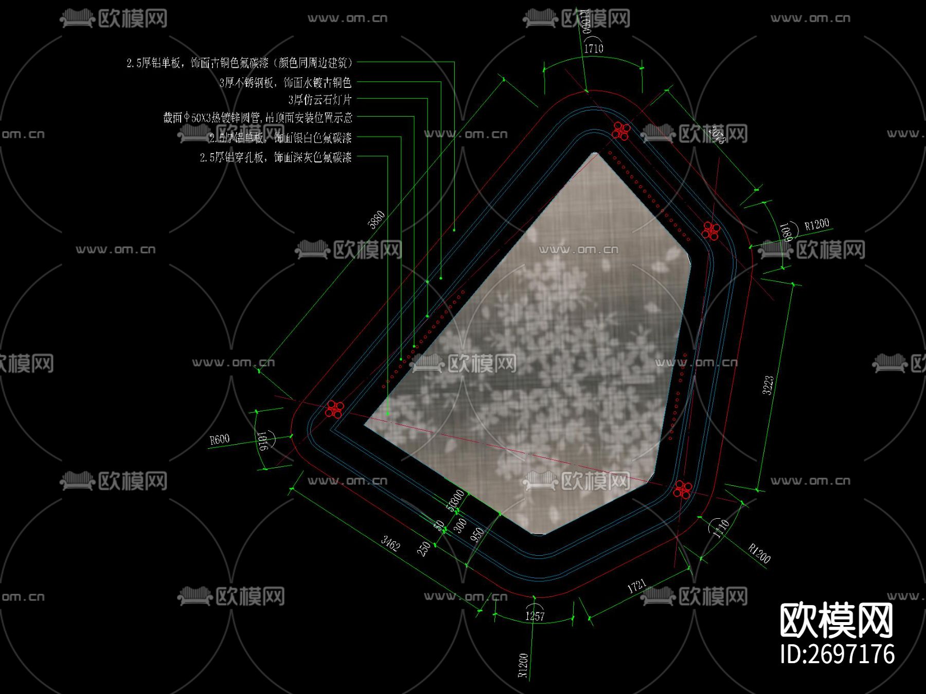 现代异形咖色格栅廊架节点大样下载（渲染图4）