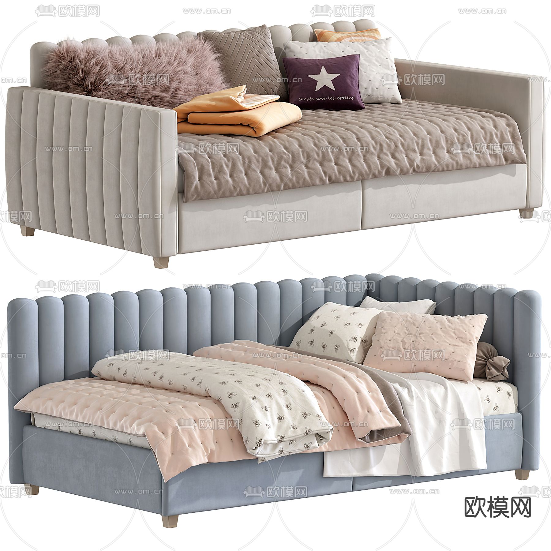 北欧沙发床 儿童床su模型下载（渲染图1）