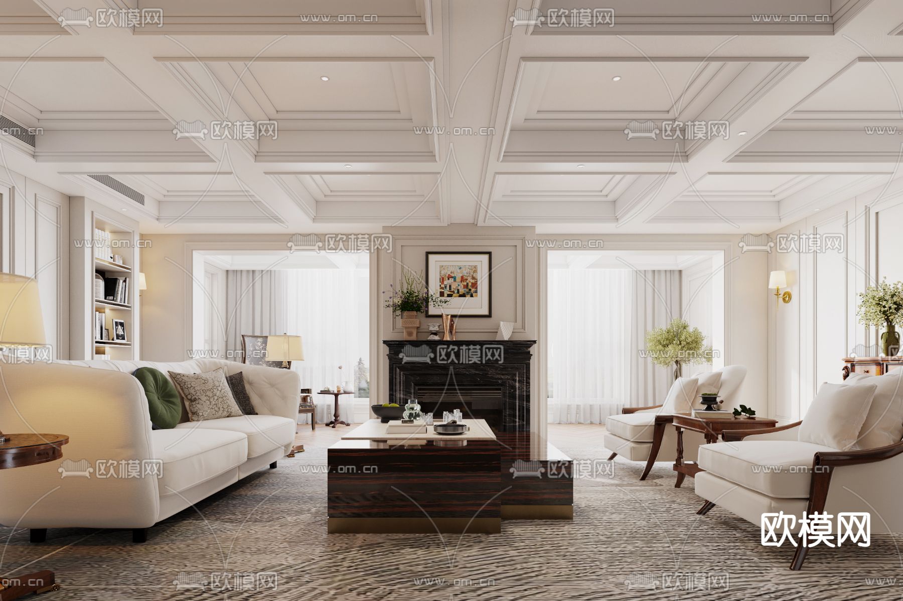 欧式客厅免费3d模型下载（渲染图3）