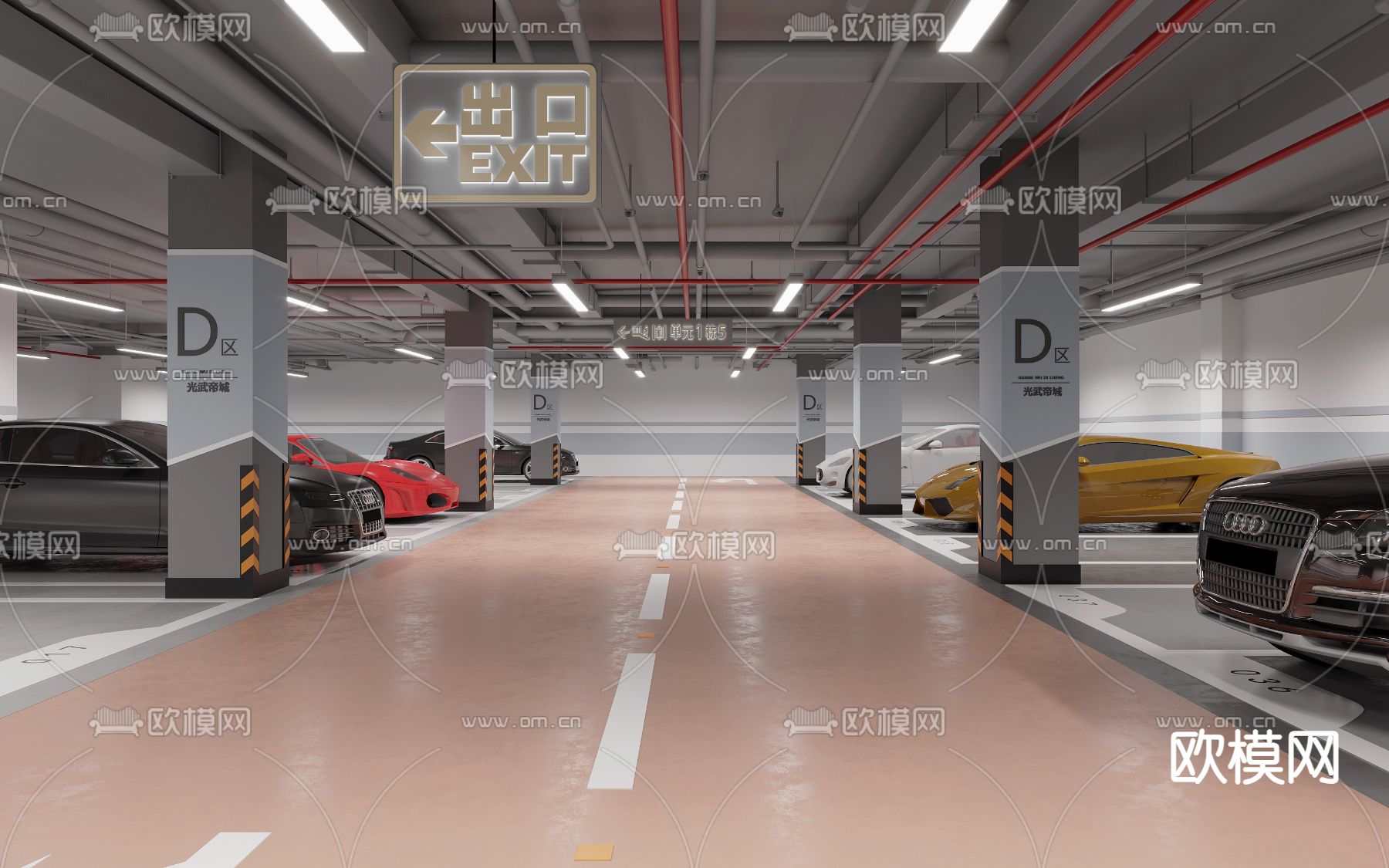 小区车库 地下停车场3d模下载