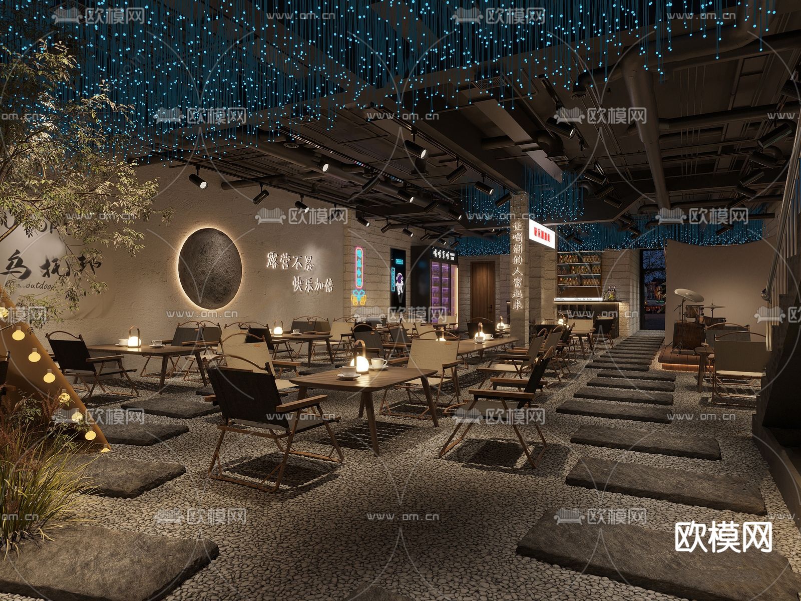 工业风清吧 酒吧su模型下载（渲染图1）