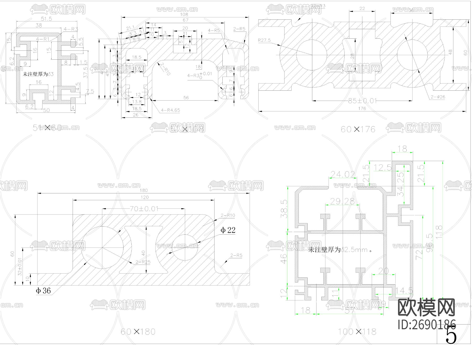 铝型材cad大样图下载（渲染图4）