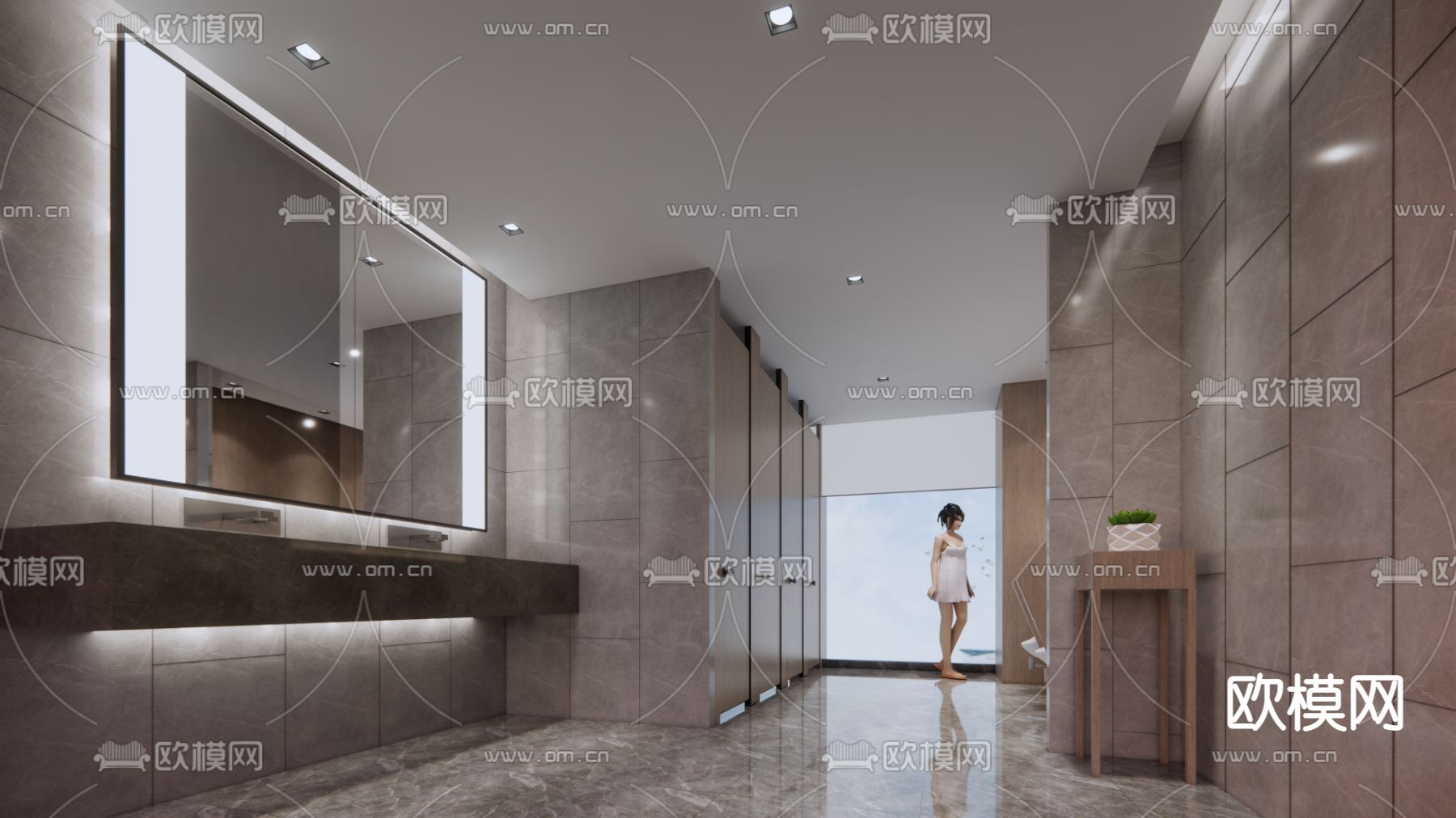 现代公共卫生间su模型下载（渲染图1）