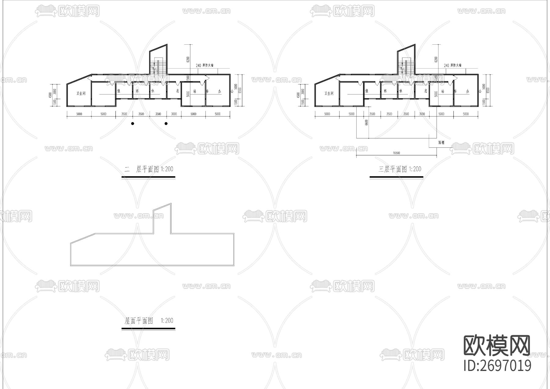 三形地块加油站cad施工图下载（渲染图6）