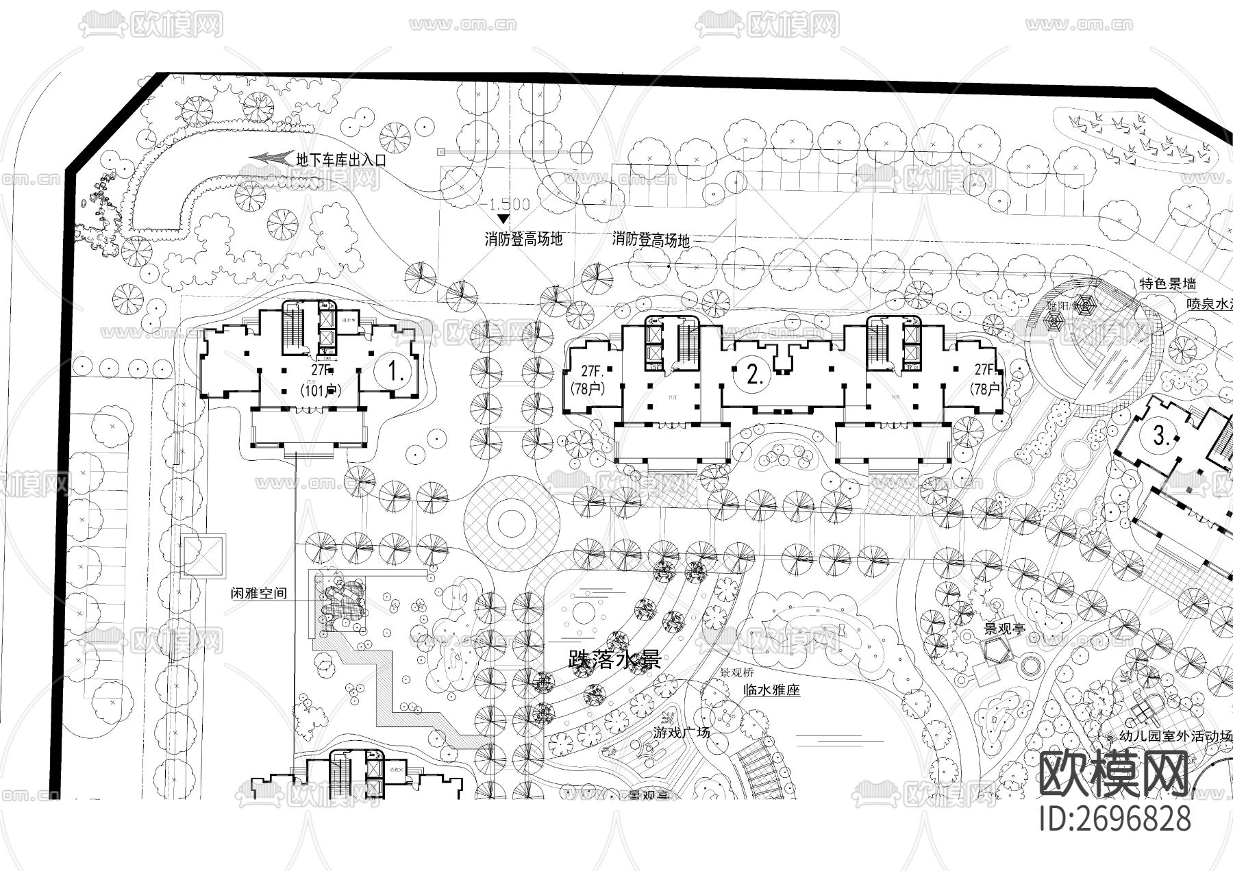 高层小区景观规划cad施工图下载（渲染图2）