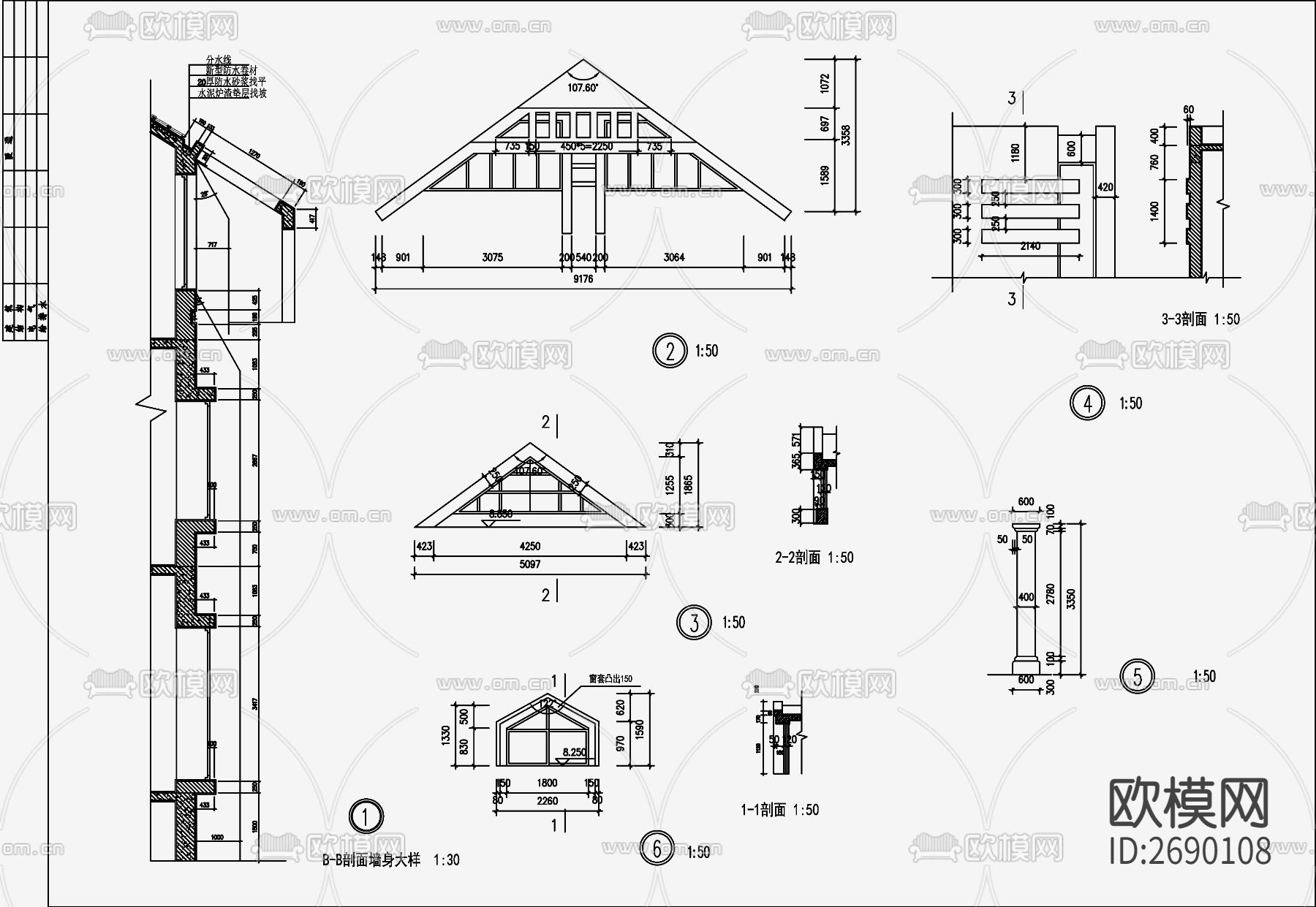 欧式别墅cad立面图下载（渲染图1）
