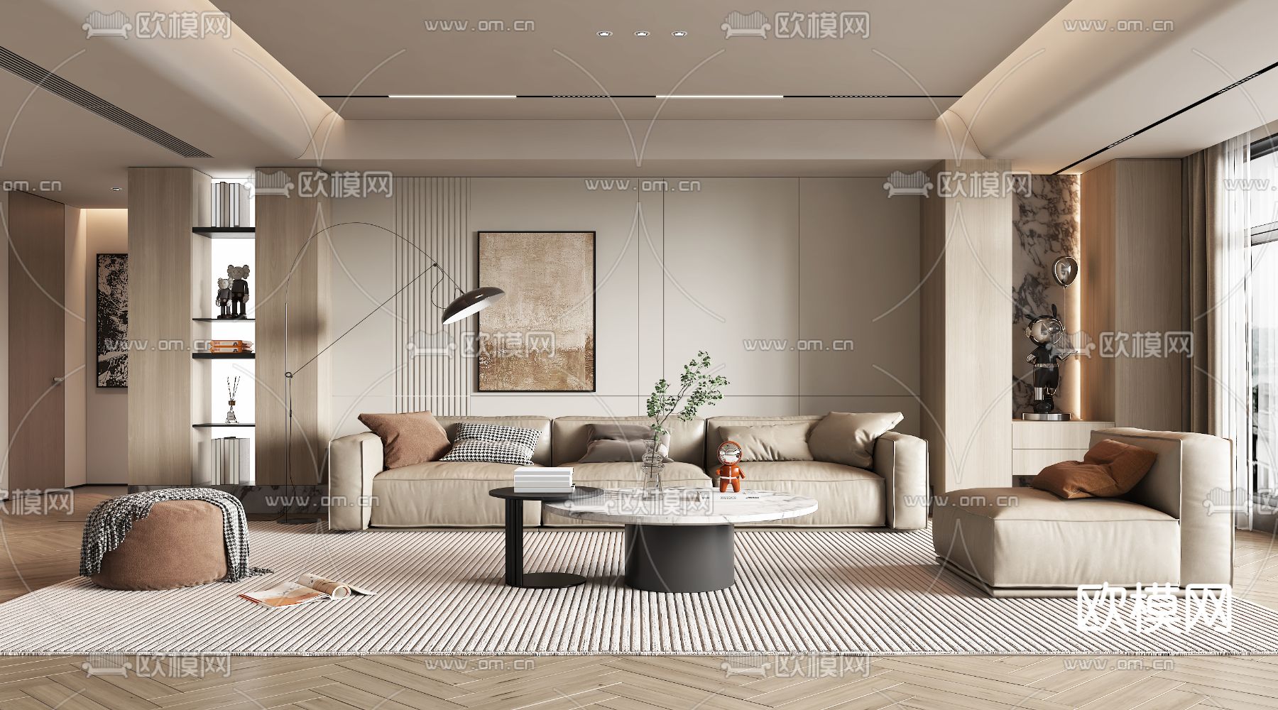 现代客厅su模型下载（渲染图1）