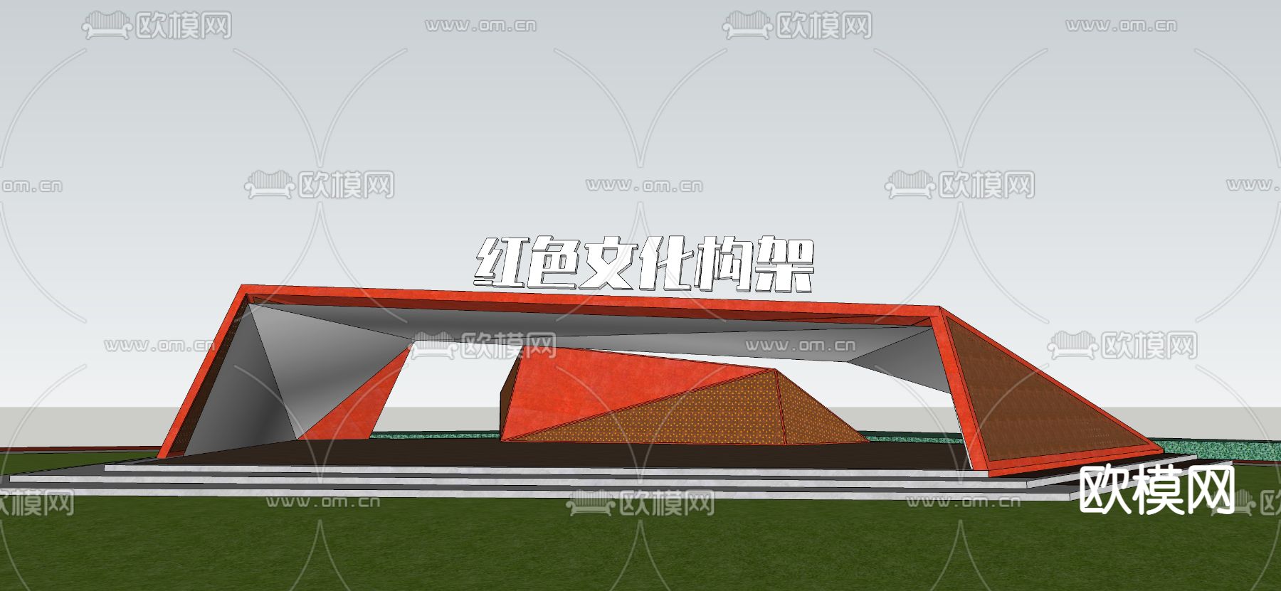 红色文化廊架su模型