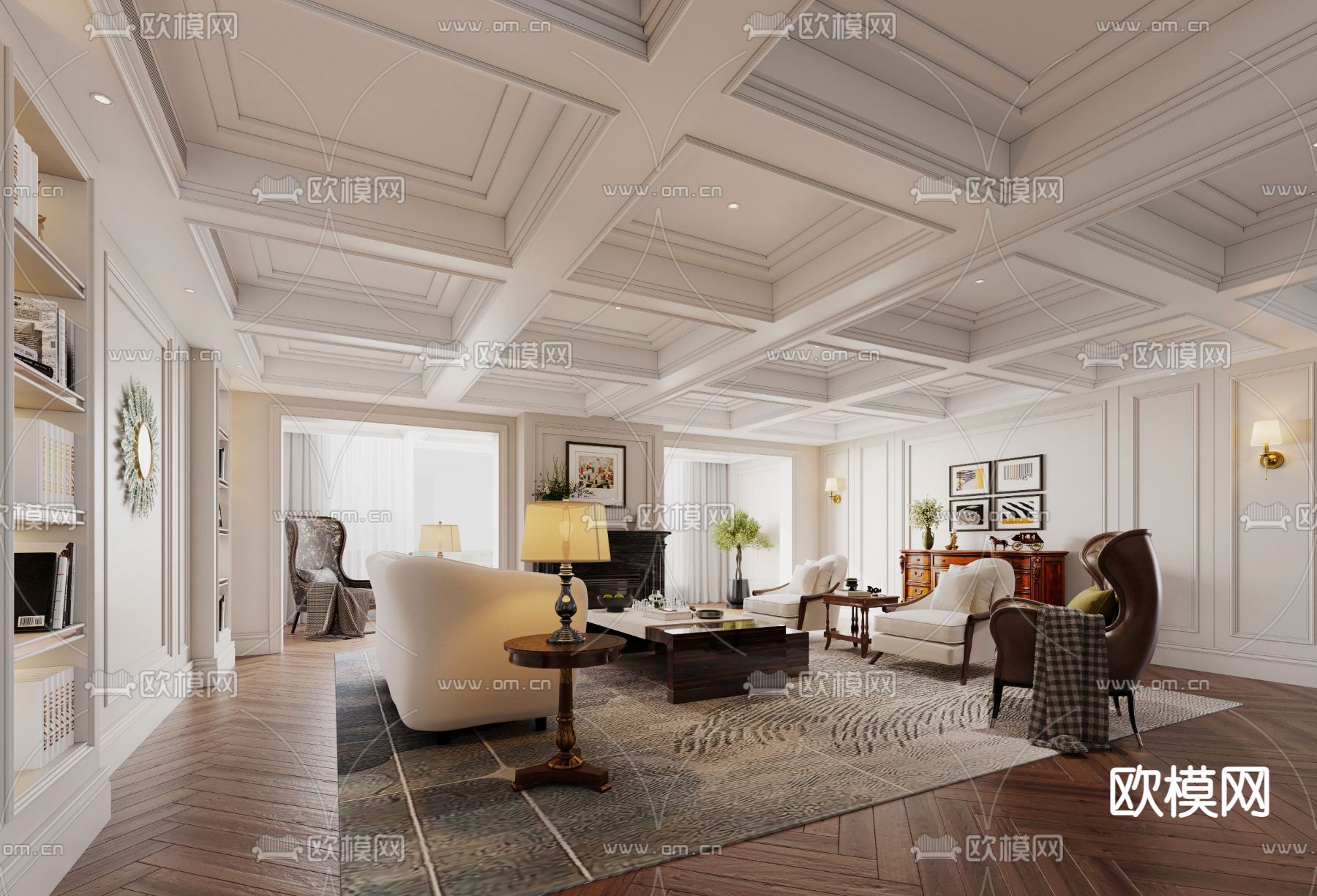 欧式客厅免费3d模型下载（渲染图2）