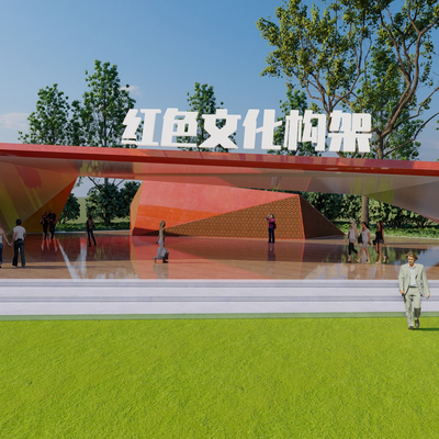 红色文化廊架su模型