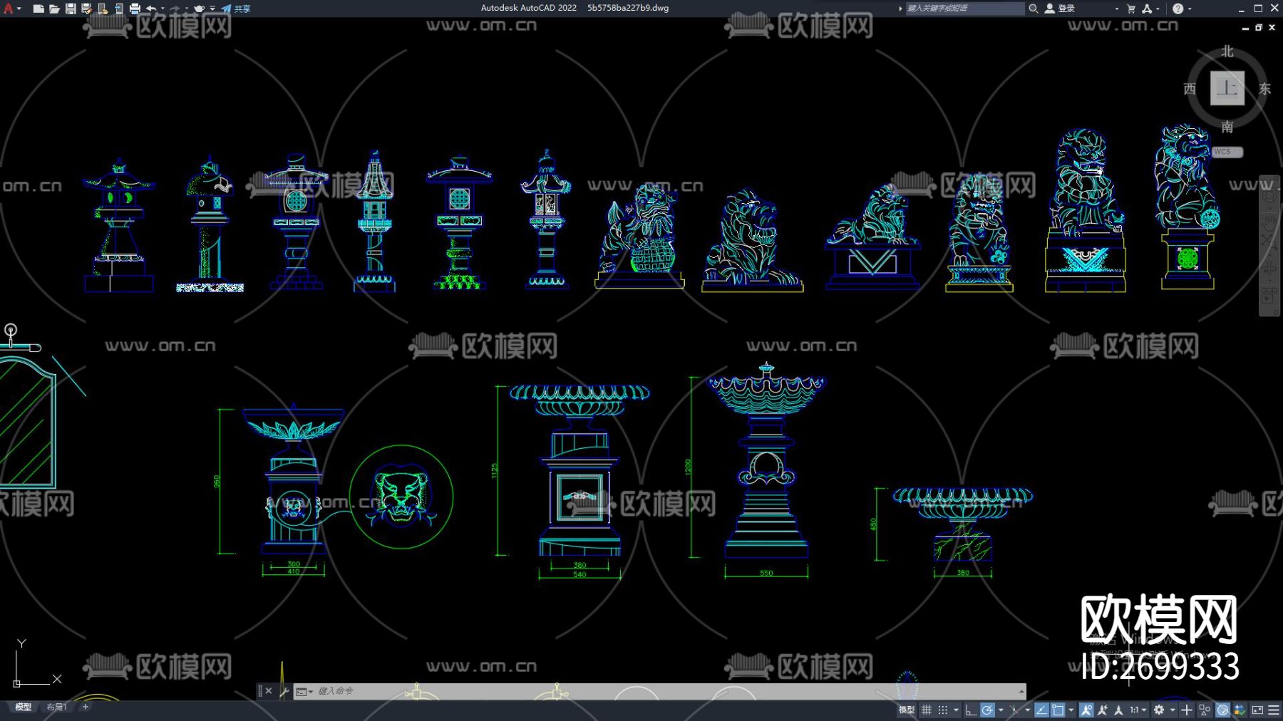 路灯 罗马柱cad图库下载（渲染图4）
