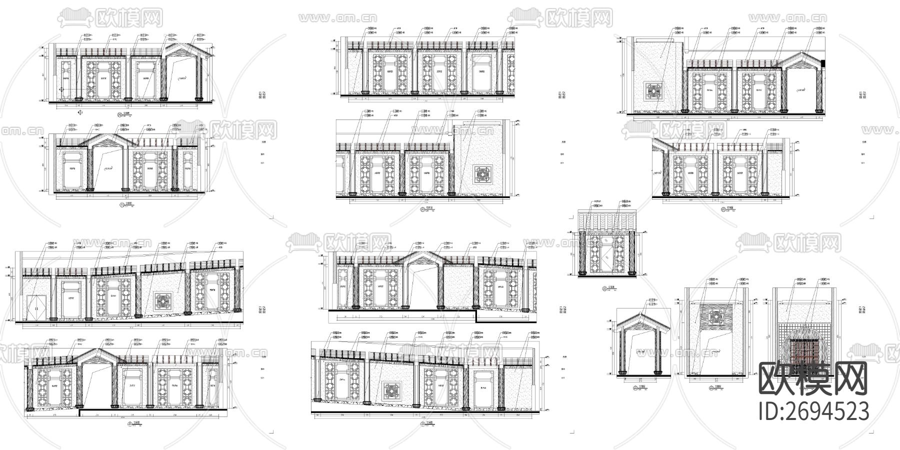 新中式连廊cad图库下载（渲染图1）