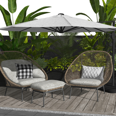  户外椅 遮阳伞su模型 