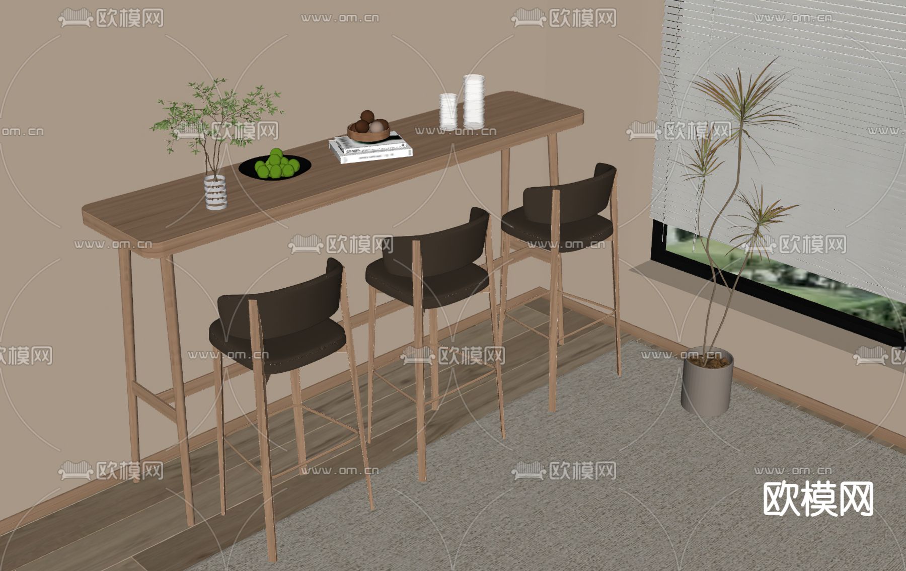 北欧吧台 吧椅su模型下载（渲染图3）