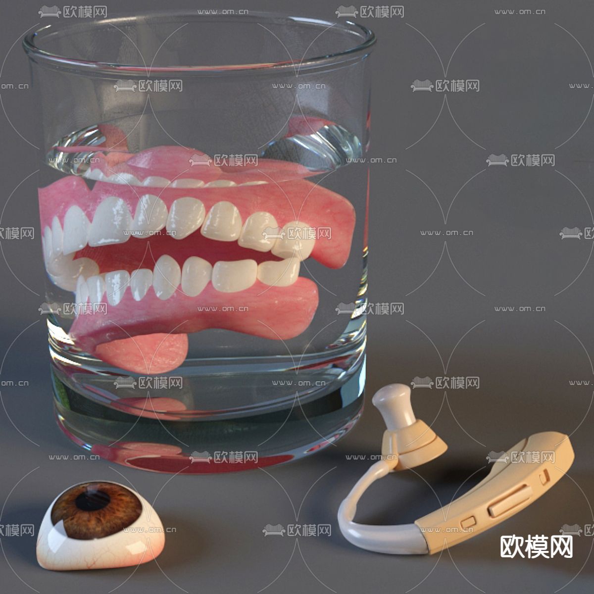 假牙套 助听器 眼球3d模型下载（渲染图1）