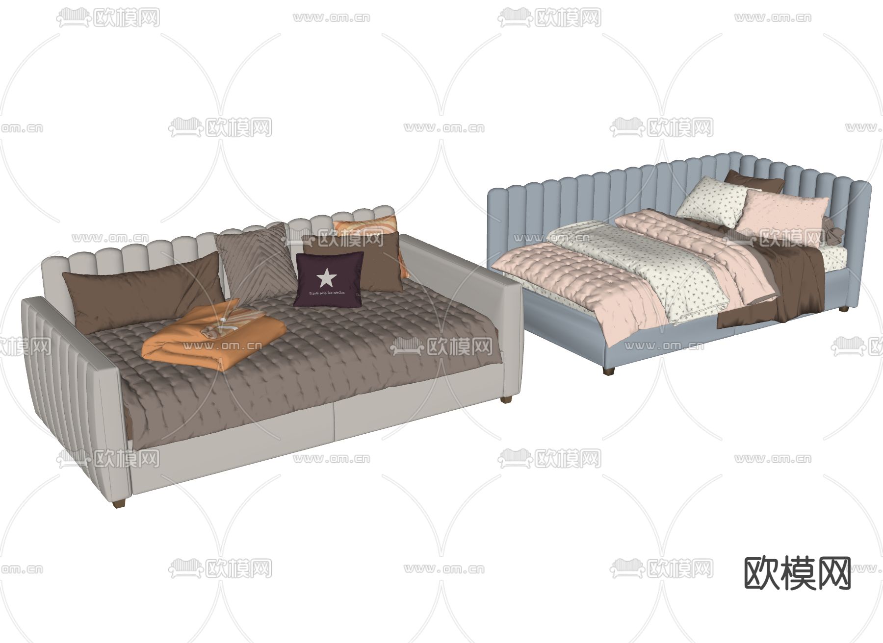 北欧沙发床 儿童床su模型下载（渲染图2）