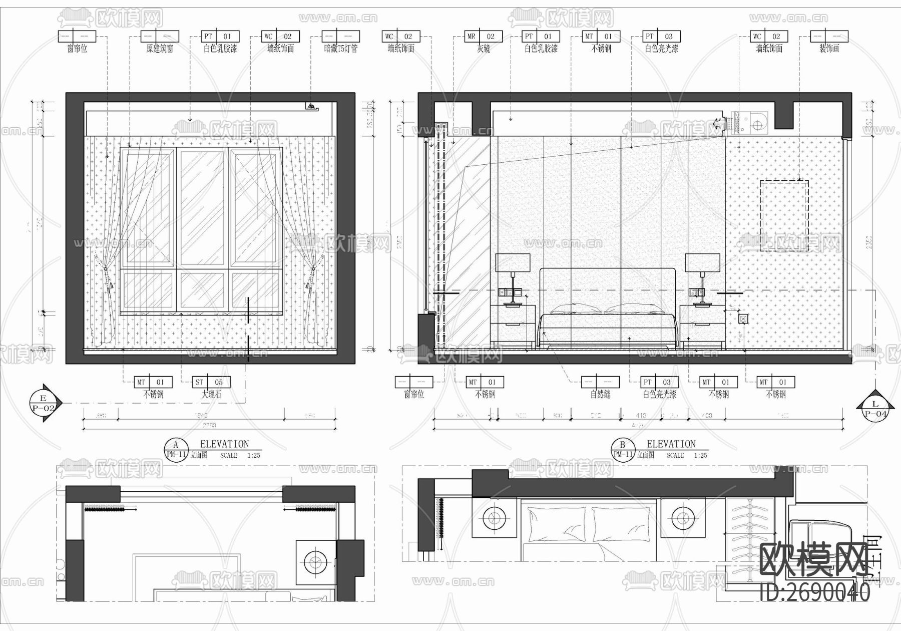 两居室家装cad施工图下载（渲染图6）